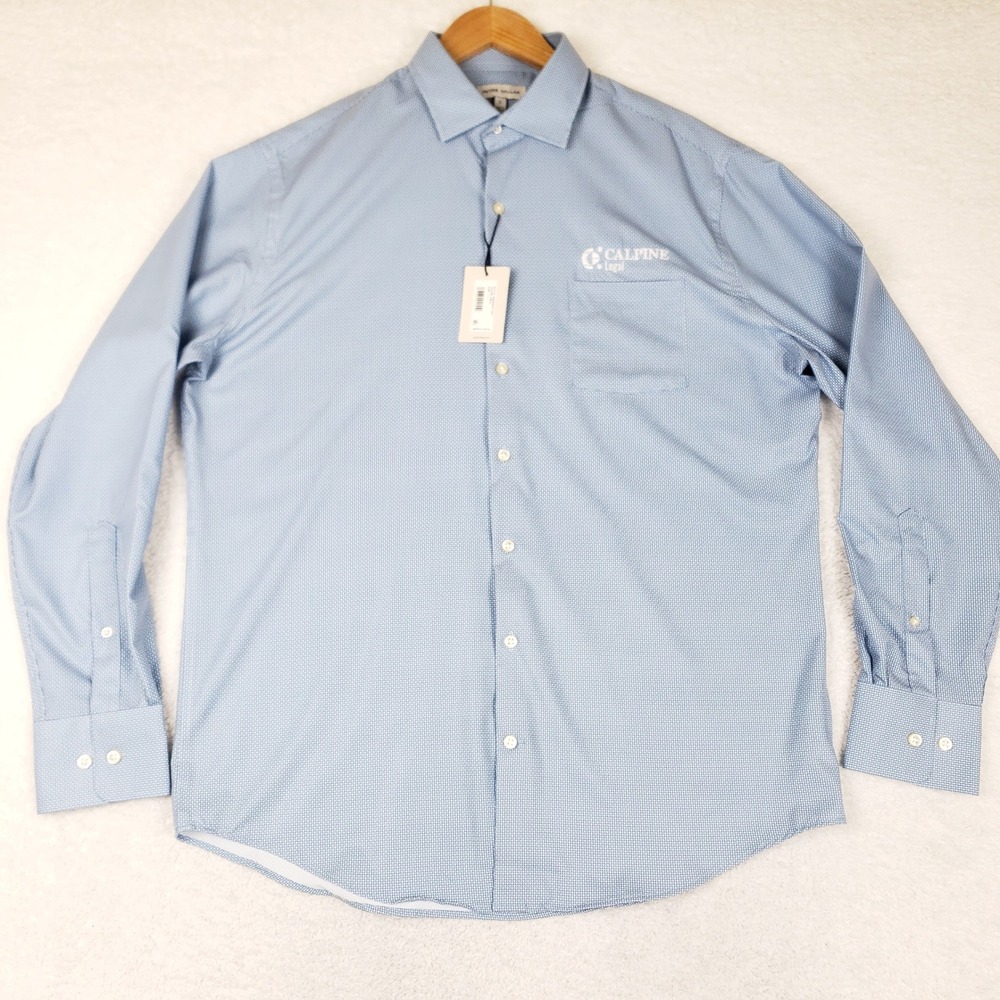 Peter Millar Crown Sport Mens Large Blue Geometric Button Up Shirt MS25W47LTPP
